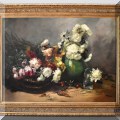 A04. Signed floral still life oil on canvas. 24"h x 34"w 